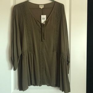 H.I.P. olive green boho top - 2x plus size